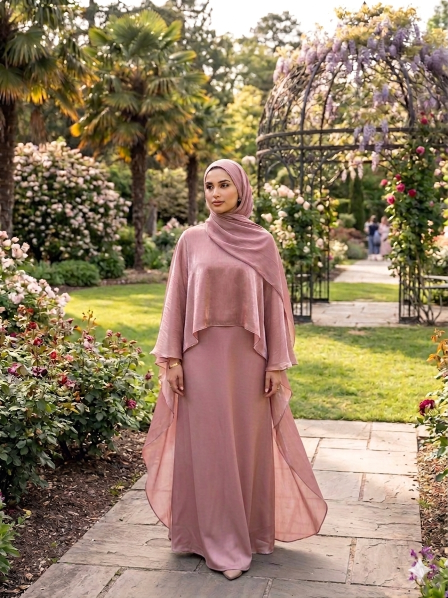 Organza Cape Abaya - Mauve