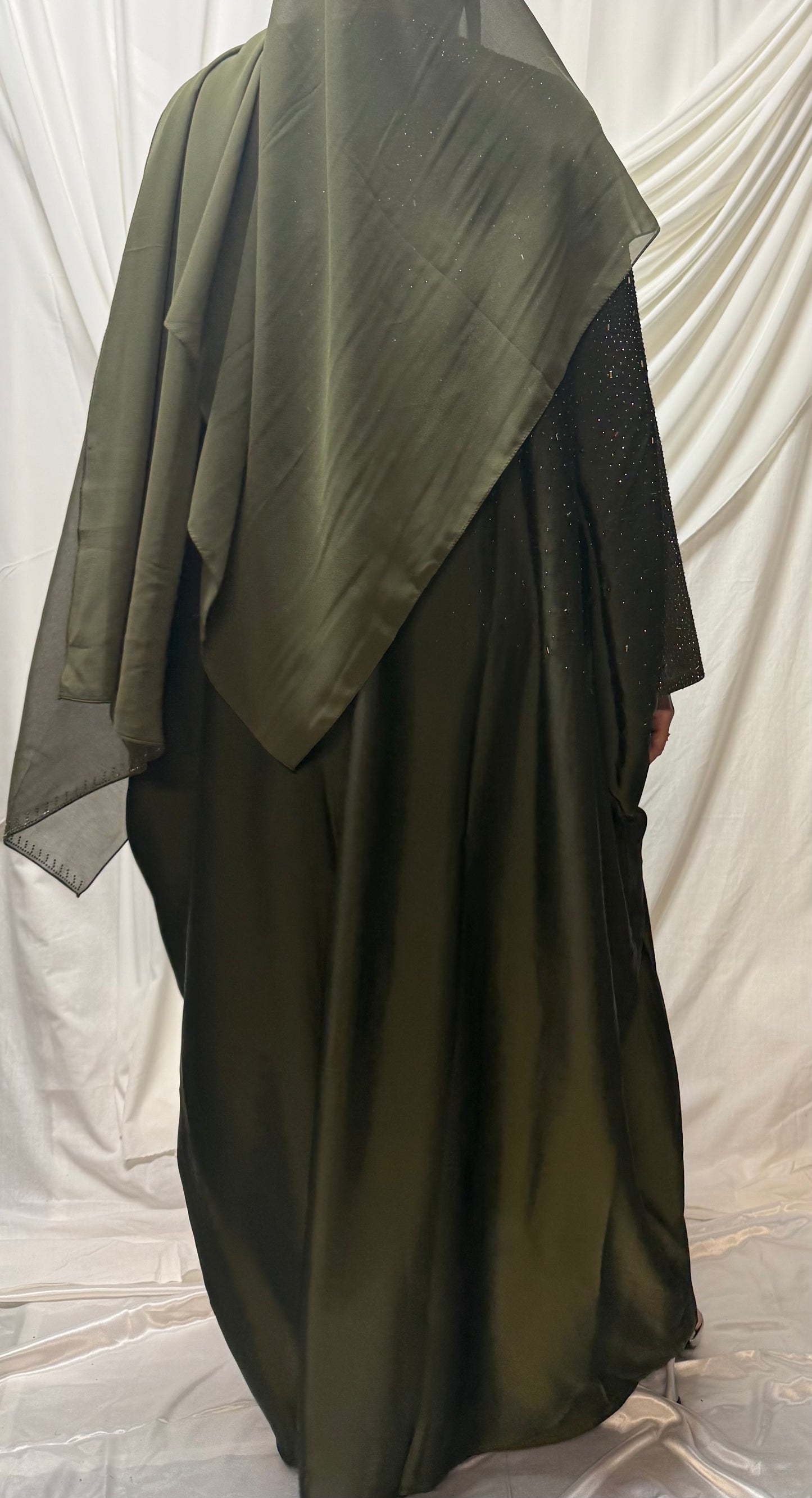Embellished Butterfly Abaya - Olive Green