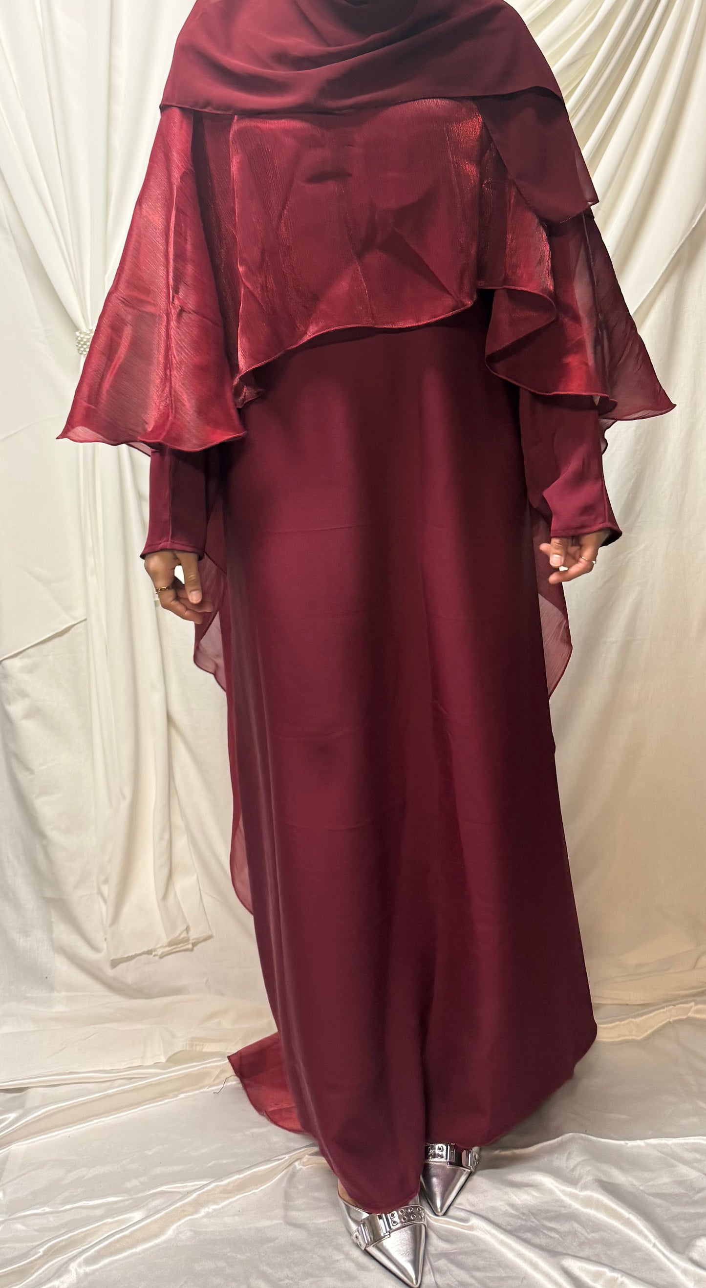 Organza Cape Abaya - Maroon