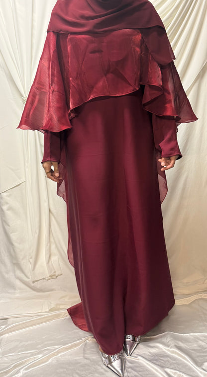 Organza Cape Abaya - Maroon