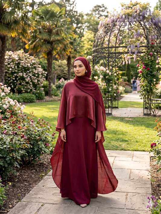 Organza Cape Abaya - Maroon