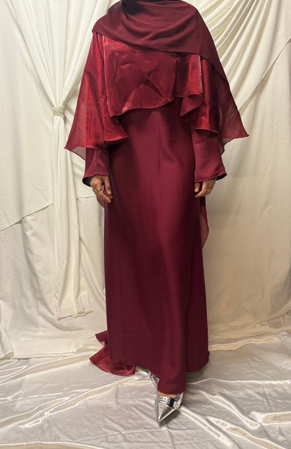 Organza Cape Abaya - Maroon