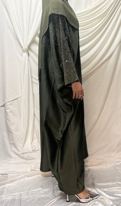 Embellished Butterfly Abaya - Olive Green