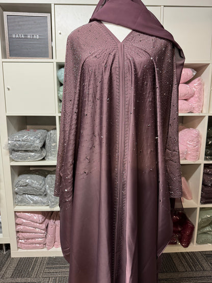 Embellished Butterfly Abaya - Dark Mauve