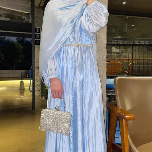 Fatima Pearl Abaya - Sky Blue