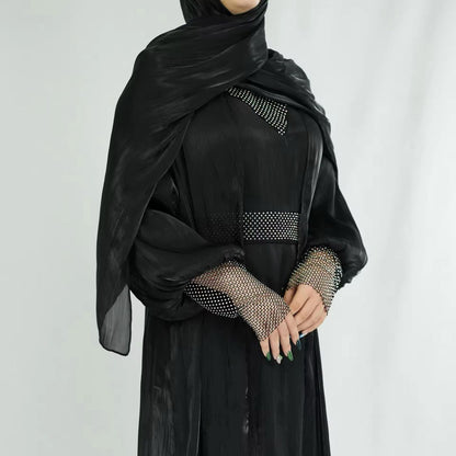 Saudah Diamond Net Abaya - Black