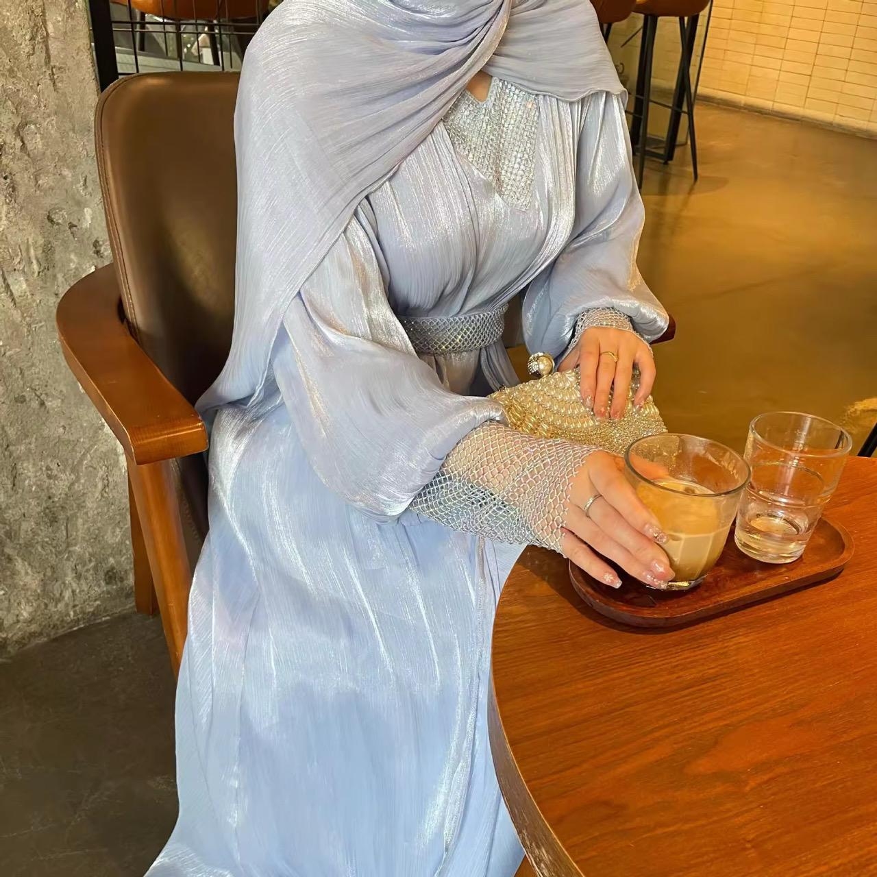 Saudah Diamond Net Abaya - Blue