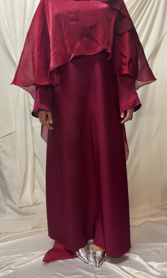 Organza Cape Abaya - Maroon