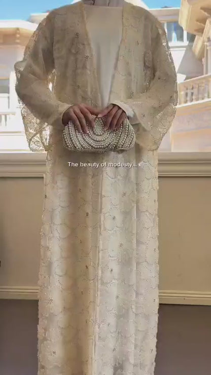 3D Floral Tulle Abaya - Light green