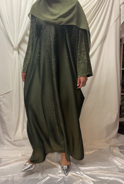 Embellished Butterfly Abaya - Olive Green