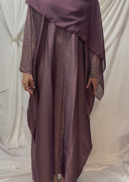 Embellished Butterfly Abaya - Dark Mauve